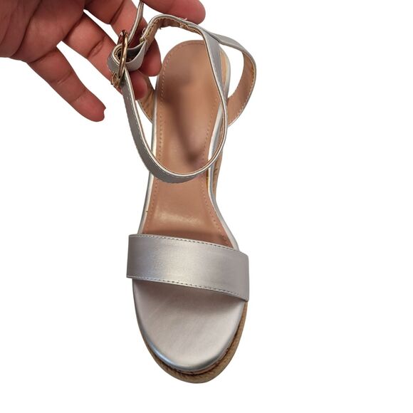 ZBY Cork Wedge Espadrille Sandals Silver Ankle Strap Size 7 New - Picture 8 of 11